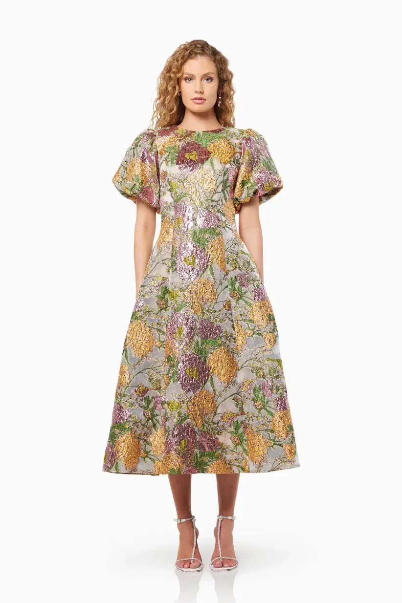 Elliatt Darlene Midi Dress Metallic Floral Size L / AU 12 photo 5