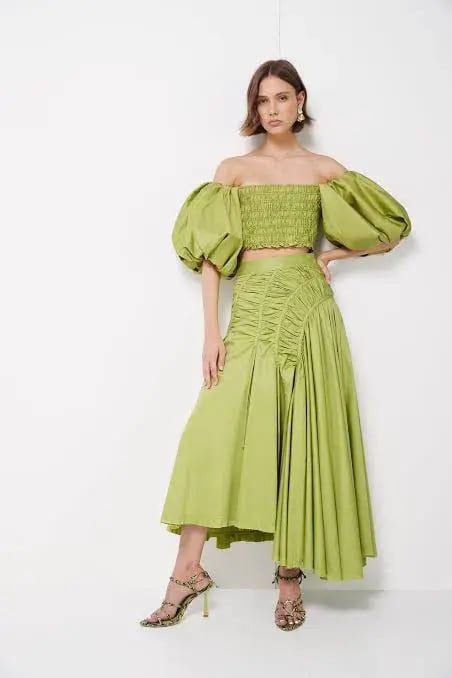 Aje Siren Cropped Top and Midi Skirt Set Green Size 4 photo 2