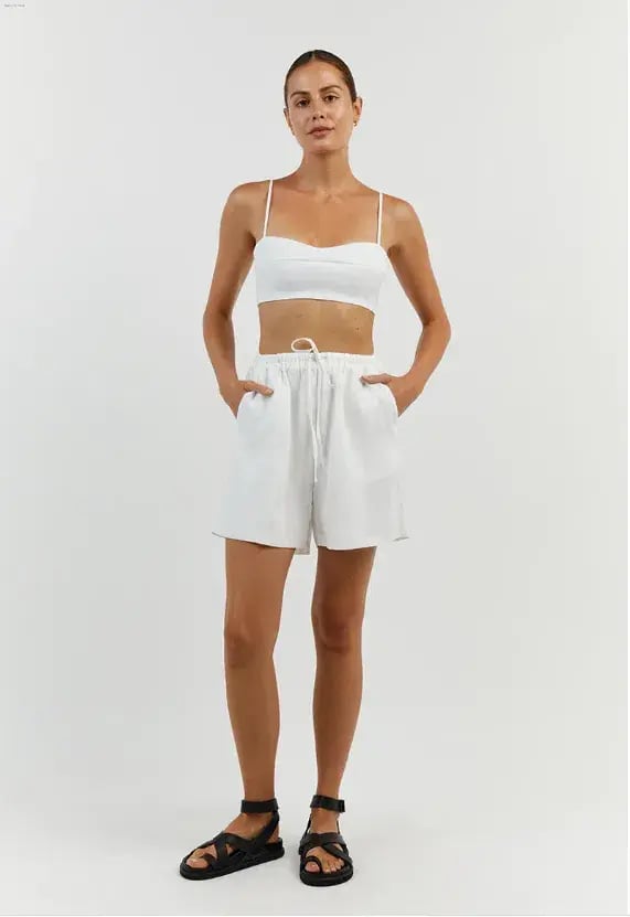 DISSH Aisle Linen Tier Long Skirt and Vienna Linen Curved Crop Top Set White Size 6 AU photo 5