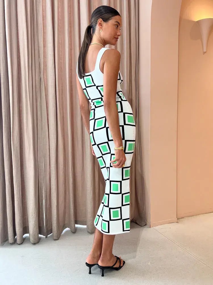 By Johnny  Lipari Knit Midi In Green Ivory Black Size 6 photo 3