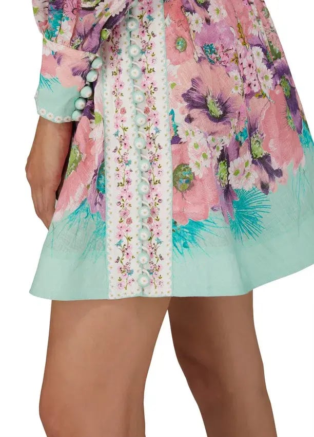 Zimmermann Jude Buttoned Mini Dress Aqua Gradient Floral Size 0P / Au 6 photo 6