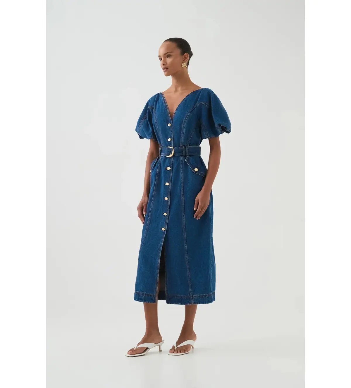 Aje Harper Denim Midi Dress Classic Wash Size 10/M photo 2