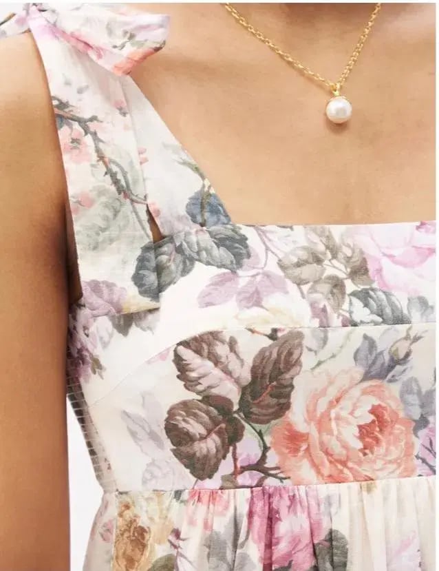 Zimmermann Brighton Tie Shoulder Antique Floral Dress Size 3 photo 2