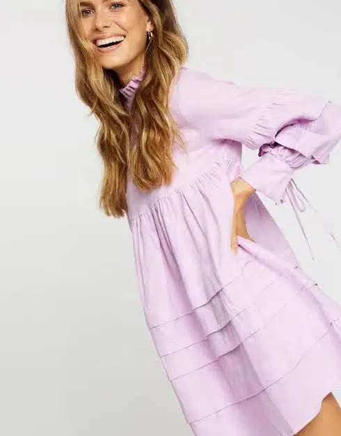 Aere Pleat Detail Linen Smock Dress Lilac Size 14 photo 2