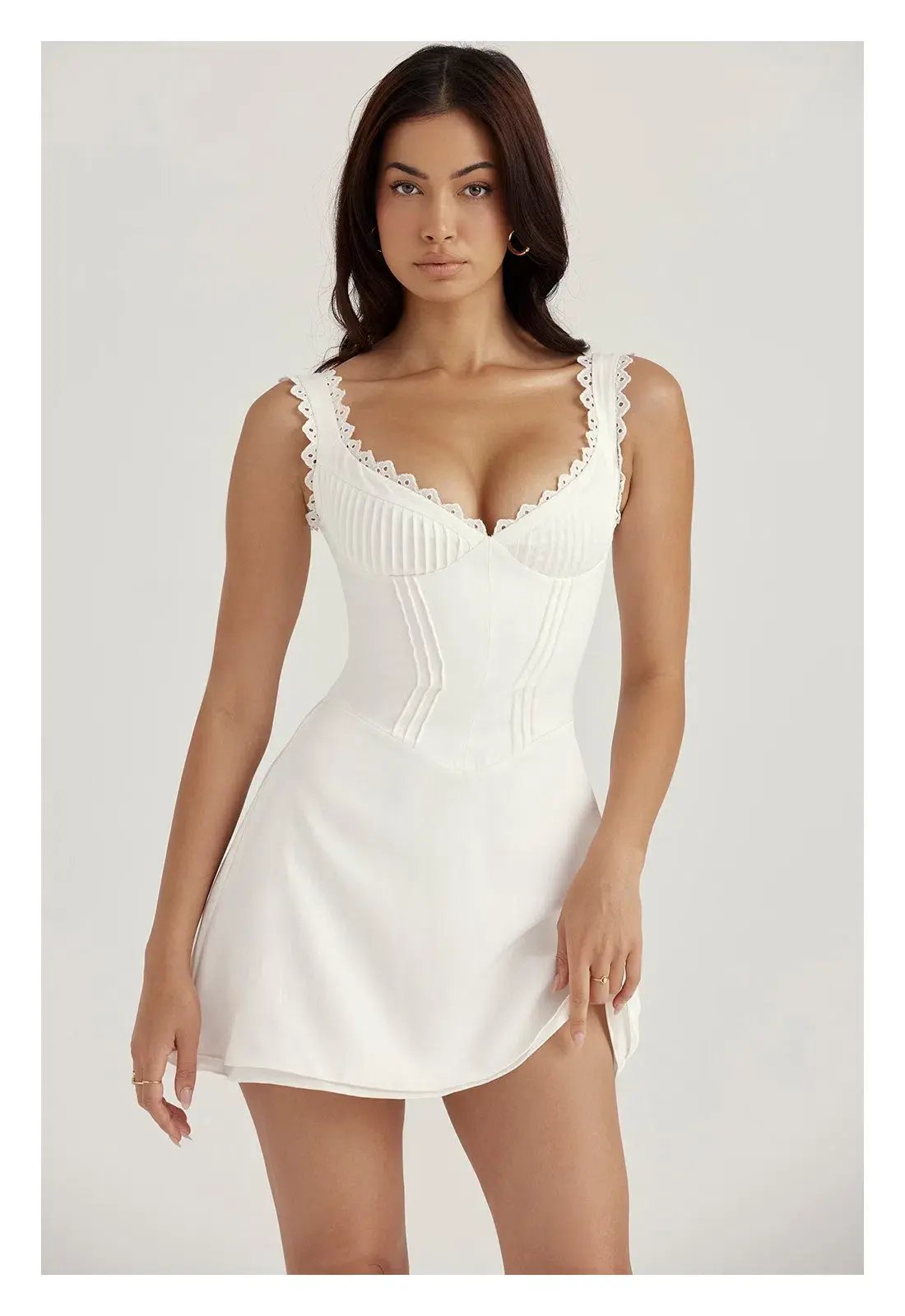 House of CB Tilly Pin Tuck Mini Dress White Size XS/ AU 6 photo 2