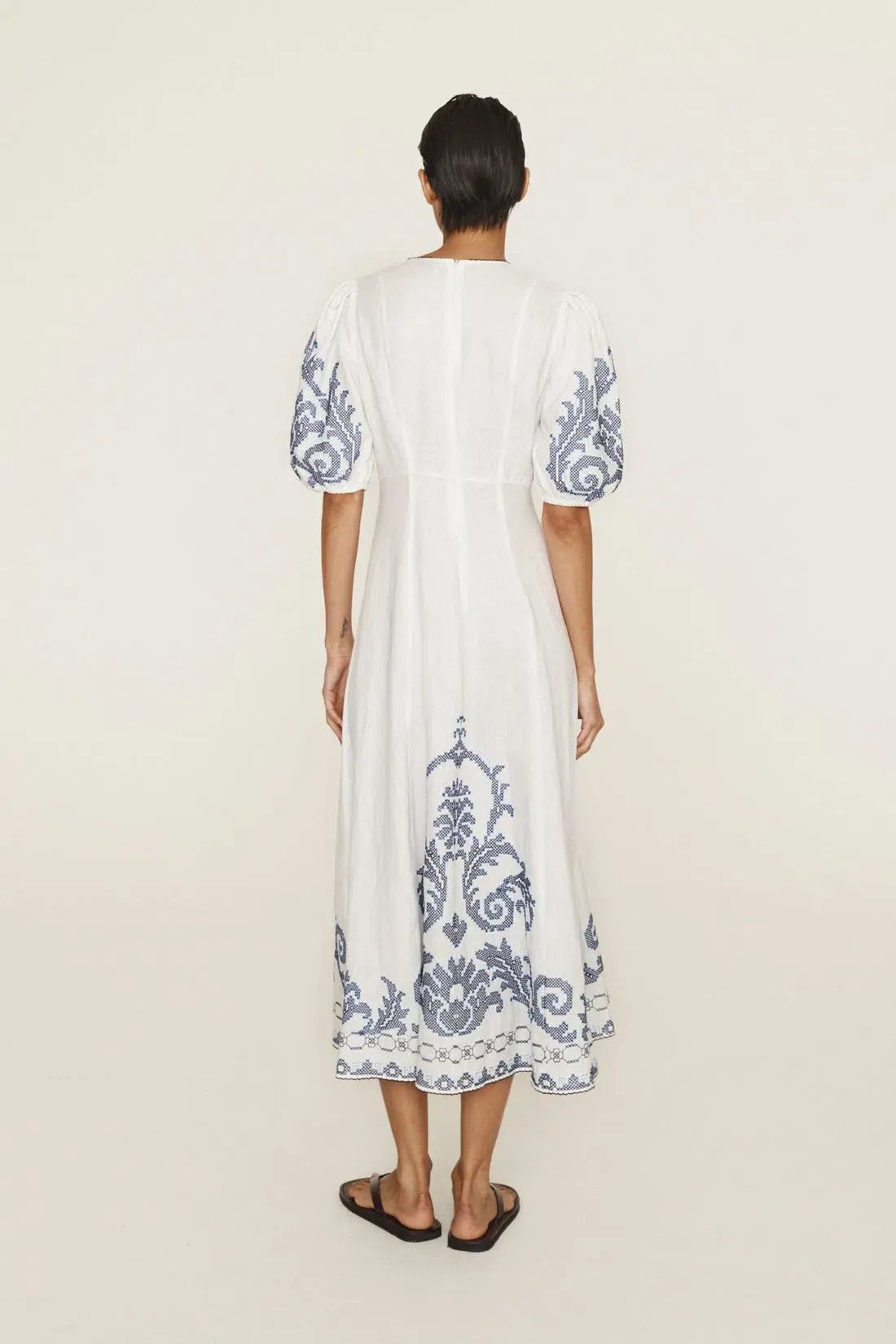 Alemais Hazel Embroidered Midi Dress White Print Size 14 photo 5