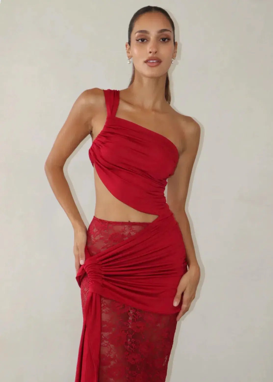 Deconduarte RTW Berry Paradiso Red Lace Maxi Size 6 photo 3