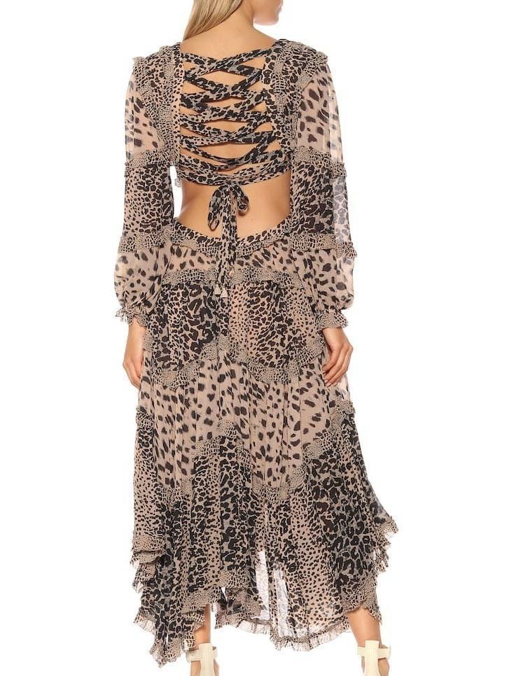 Zimmermann Allia Spliced Cut Out Midi Dress Leopard Print Size 6 photo 3