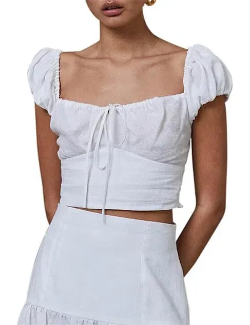 Bec & Bridge Marla Puff Sleeve Top and Mini Skirt Set White Size 8 photo 2
