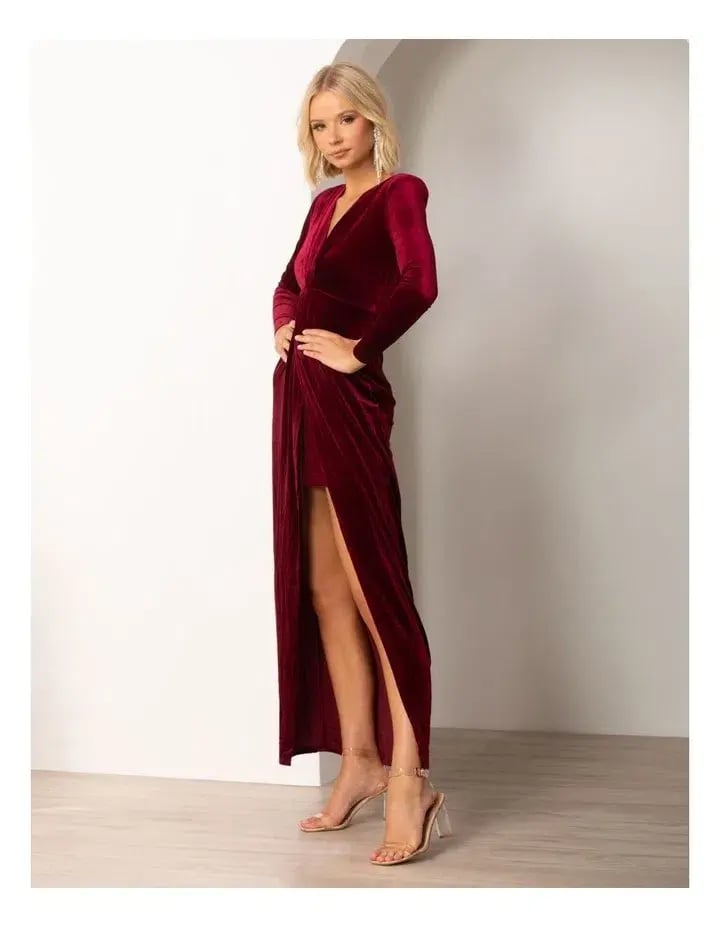 Pilgrim Lundi Dress  Burgundy Velvet  Size 10 photo 4