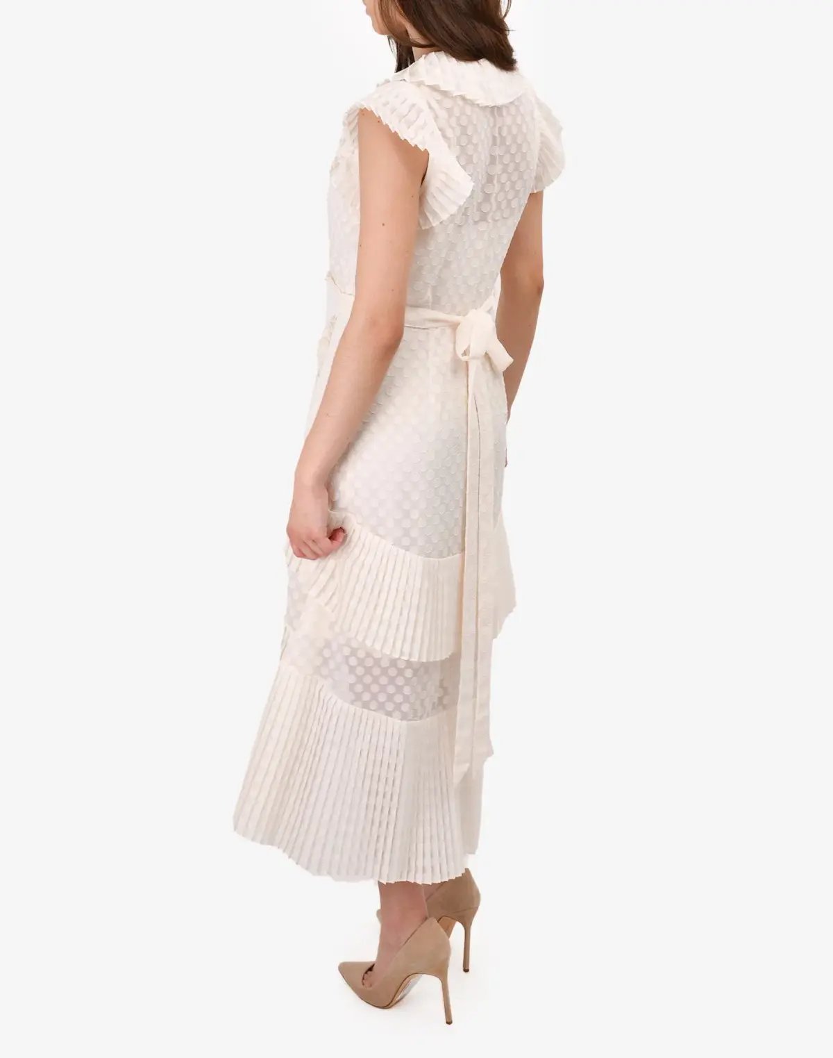 Zimmermann Plisse Wrap Midi Dress Pearl Size photo 2