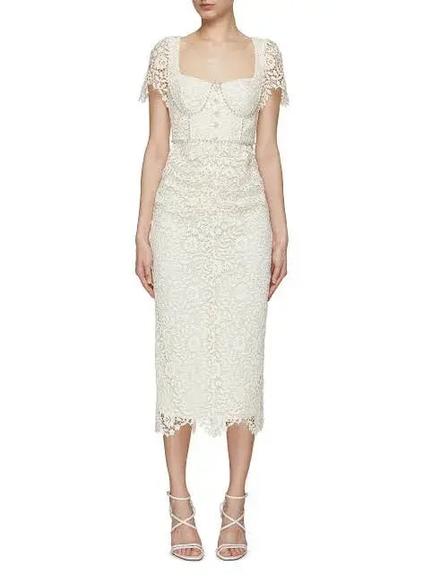 Cream Rose Lace Midi Dress photo 6