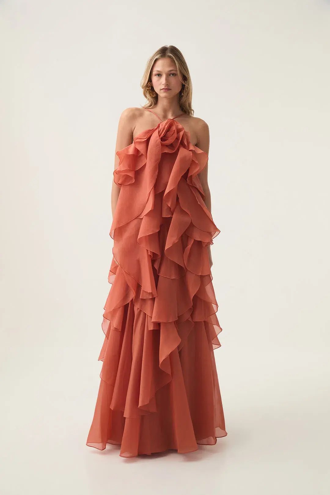 Aje Pandorea Layered Maxi Dress Coral Clay Size AU 8 photo 5