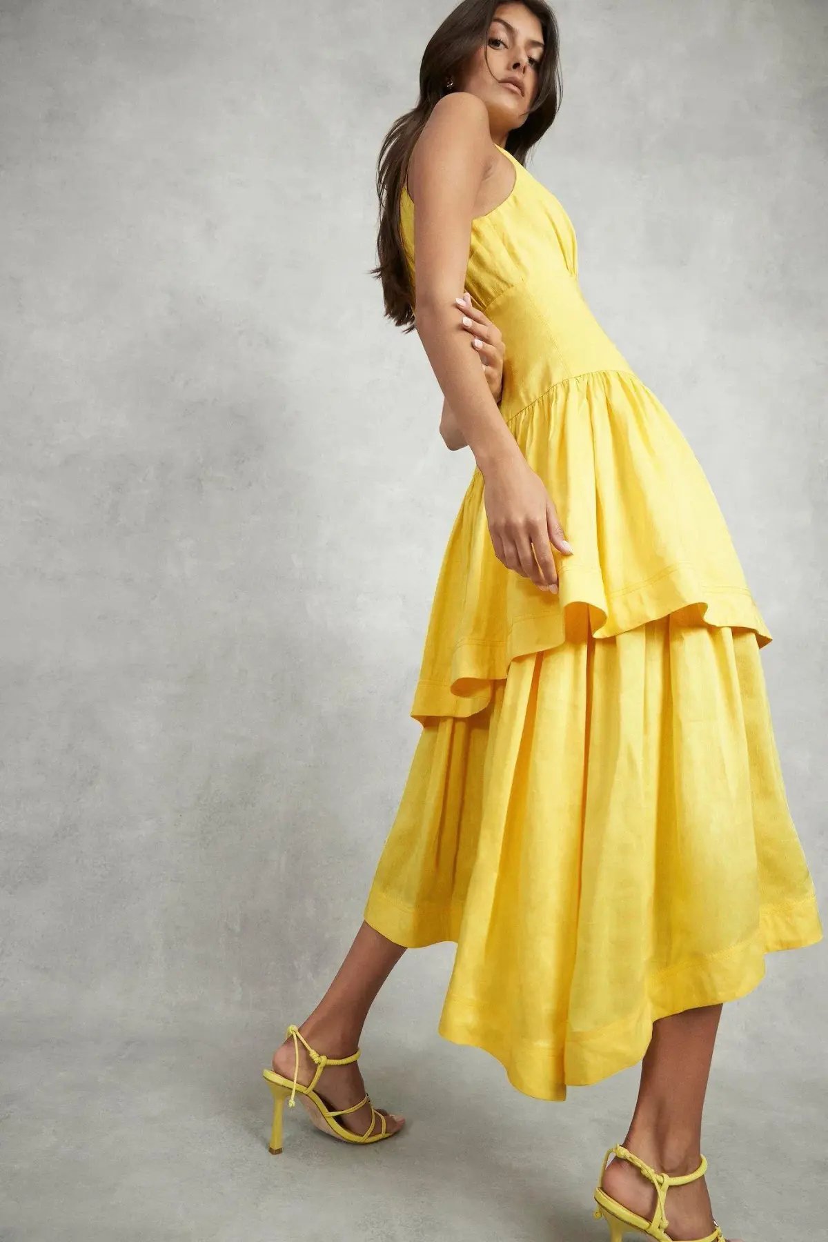Aje Caliente Tiered Cut Out Dress Yellow Size 8 photo 4