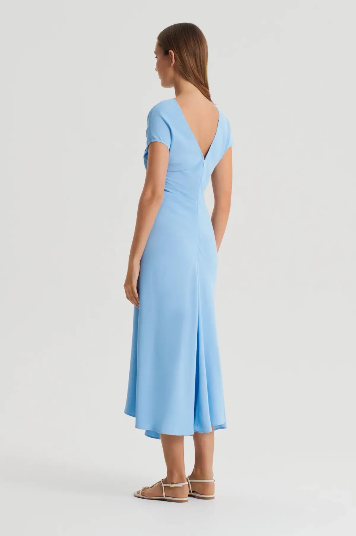 Scanlan Theodore Gathered Drape Midi Dress in Sky Blue Size 8 photo 3