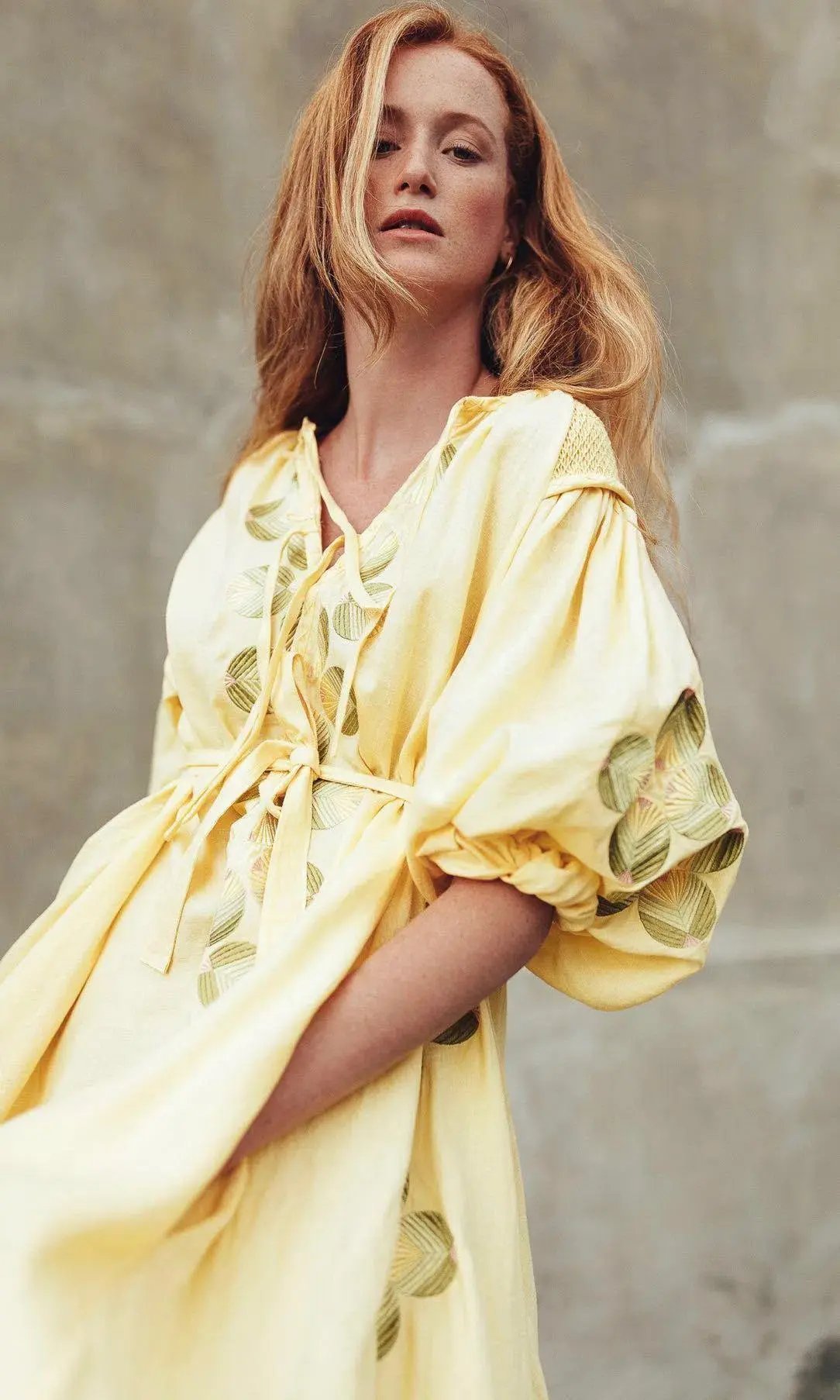 Innika Choo Sir Kulksware Yellow Linen Smock Midi Dress Print One Size photo 2