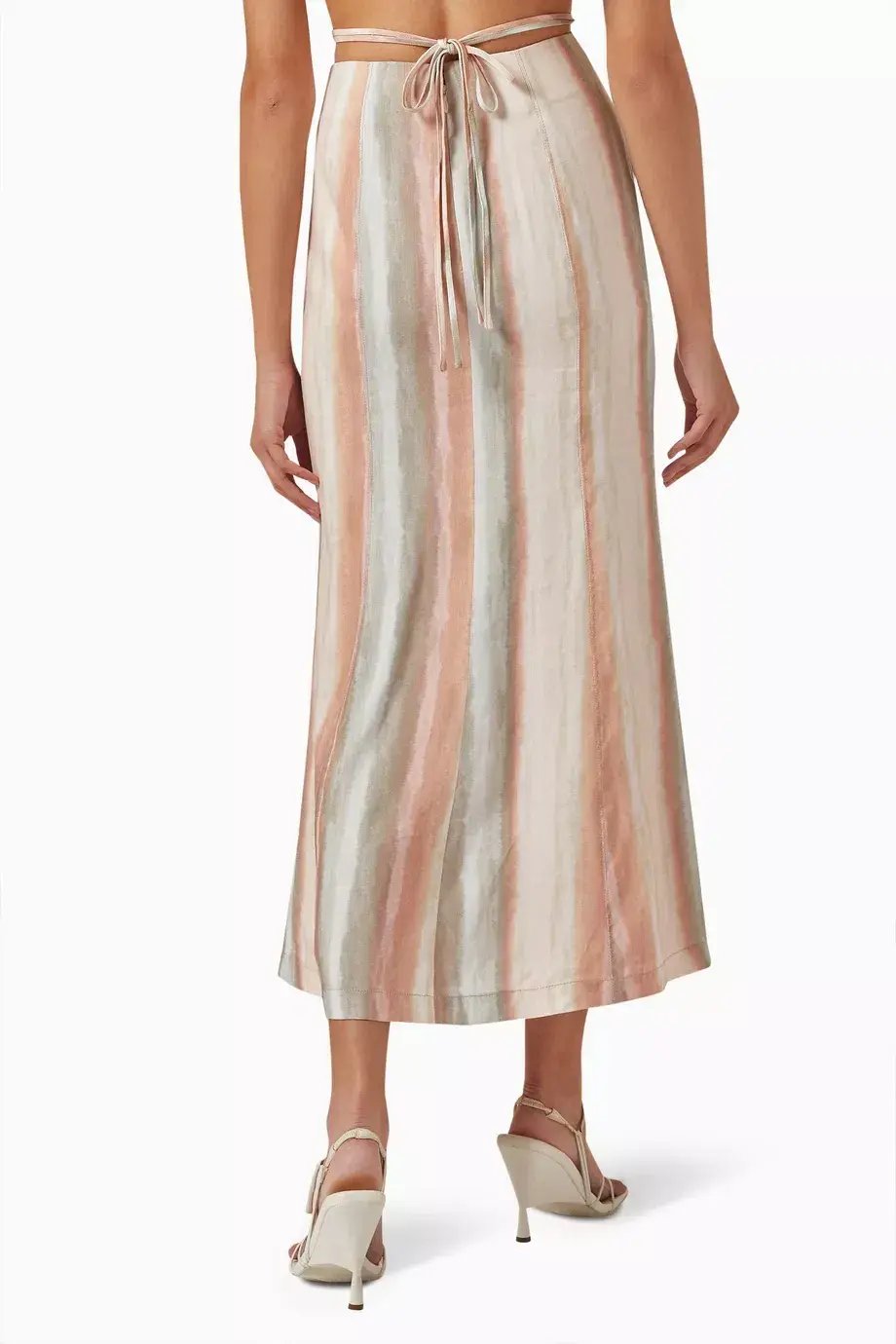 Significant Other Jessica High Waist Linen Blend Midi Skirt Watercolour Stripe Size XL / AU 14 photo 2