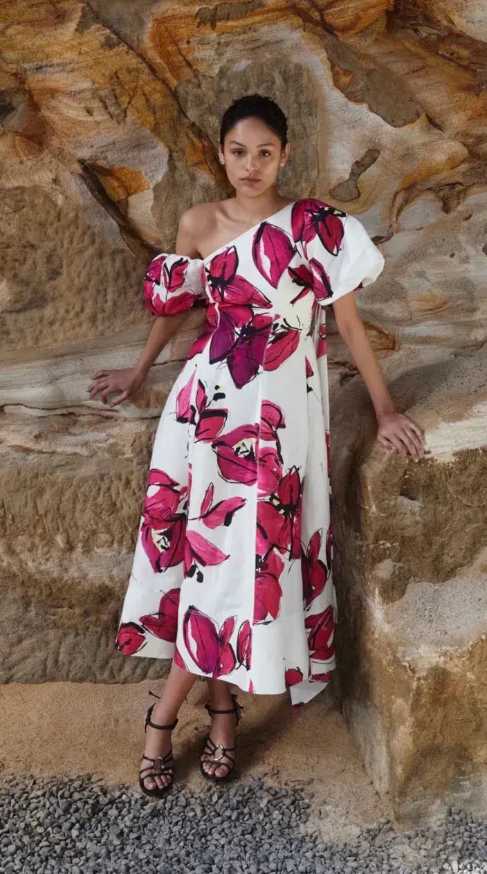 Aje Arista Tulip Sleeve Midi Dress Floral Size 16 photo 2