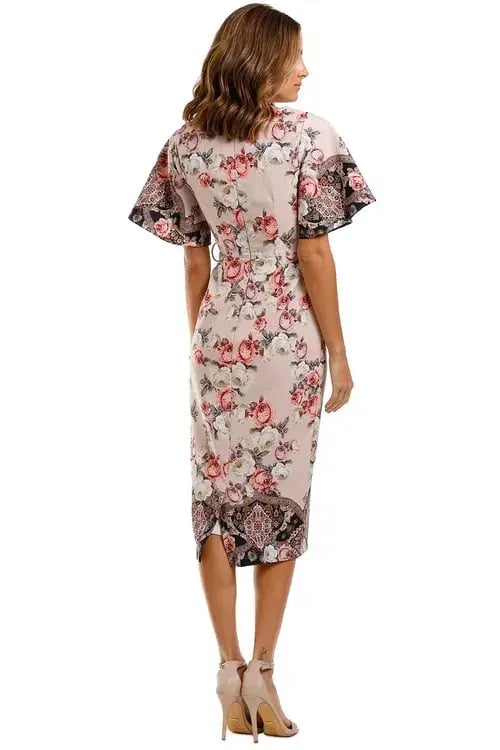 Pasduchas Chichi Sleeve Midi Dress Blush Floral Size 10 photo 3