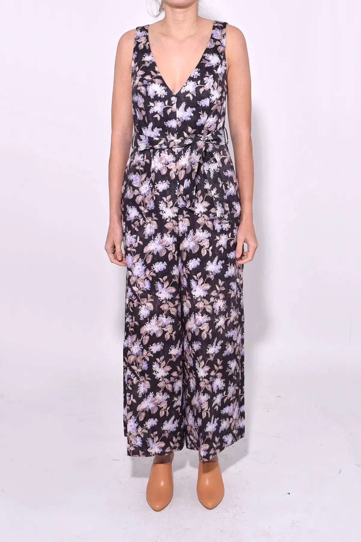 Zimmermann Stranded Jumpsuit Black Lavender Floral Size 0/AU 6 photo 3