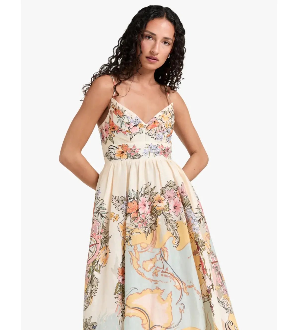 Zimmermann Tallow Tucked Bodice Midi Dress Nautical Map Size 2/AU 12 photo 5