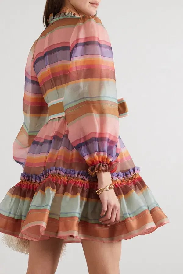 Zimmermann The Lovestruck Belted Striped Silk-Organza Mini Dress Multi Size 0/AU 8 photo 2