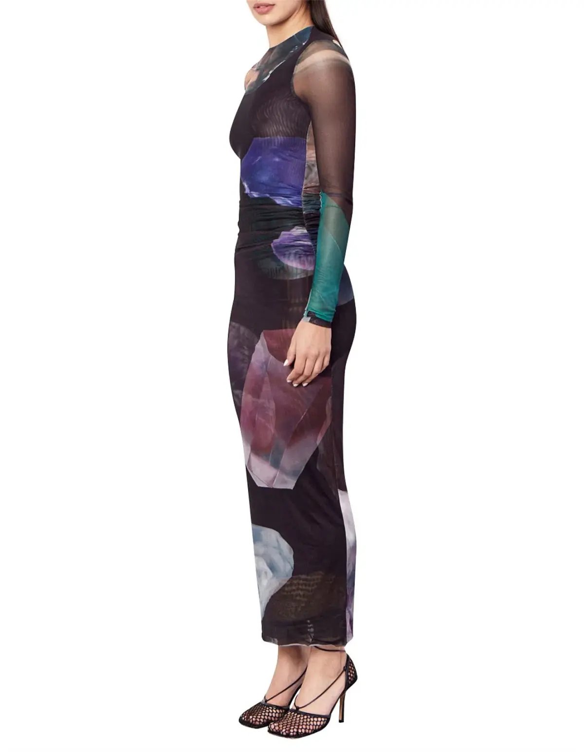 Romy Gemstone Long Sleeve Mesh Maxi Dress Black Multi Size AU 12 photo 2