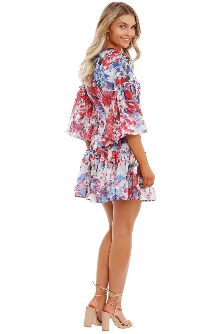 Sofia Irina Tiered Mini Balloon Dress in Spring Flora Size AU 14 photo 5