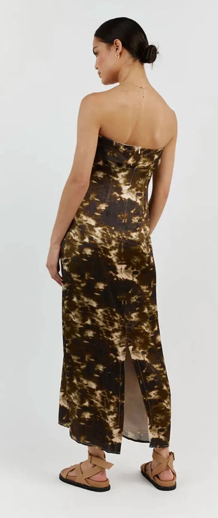 Dissh Mason Satin Tie Dye Strapless Dress Olive Size 10 / M photo 3