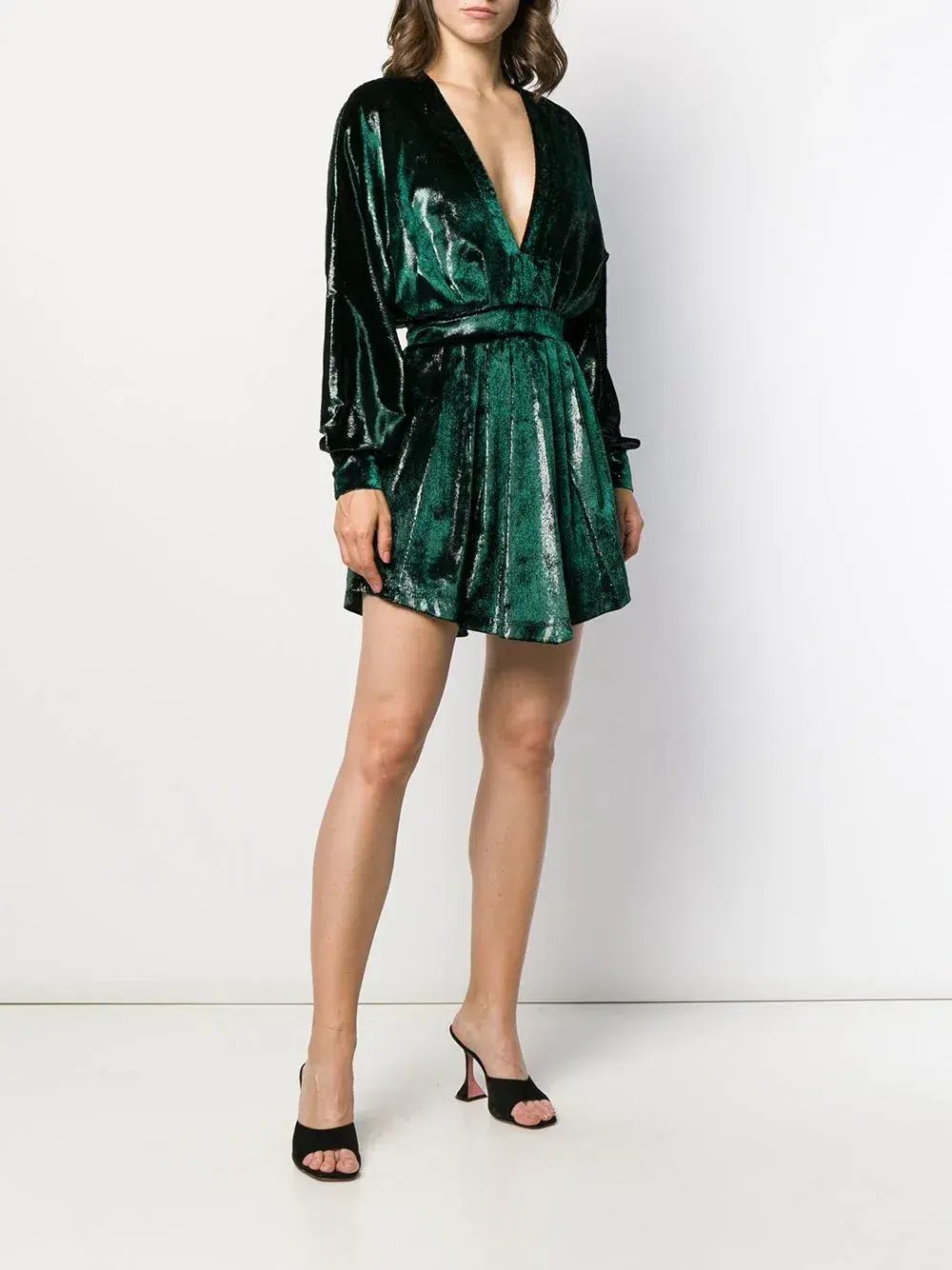 Balmain Metallic Velvet Flared Dress Green Size 38 photo 2