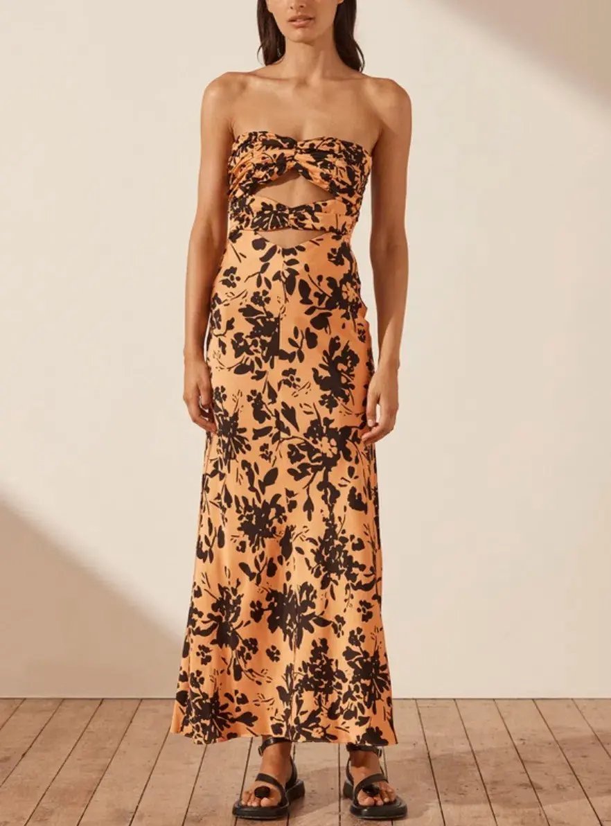 Shona Joy Solare Strapless Cut Out Ruched Dress Print Size 6 photo 2