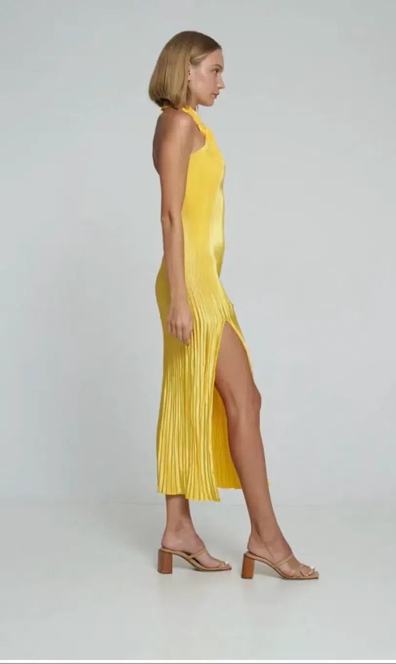 L'idee Soiree Halter Gown Canary Yellow Size AU 6 photo 2