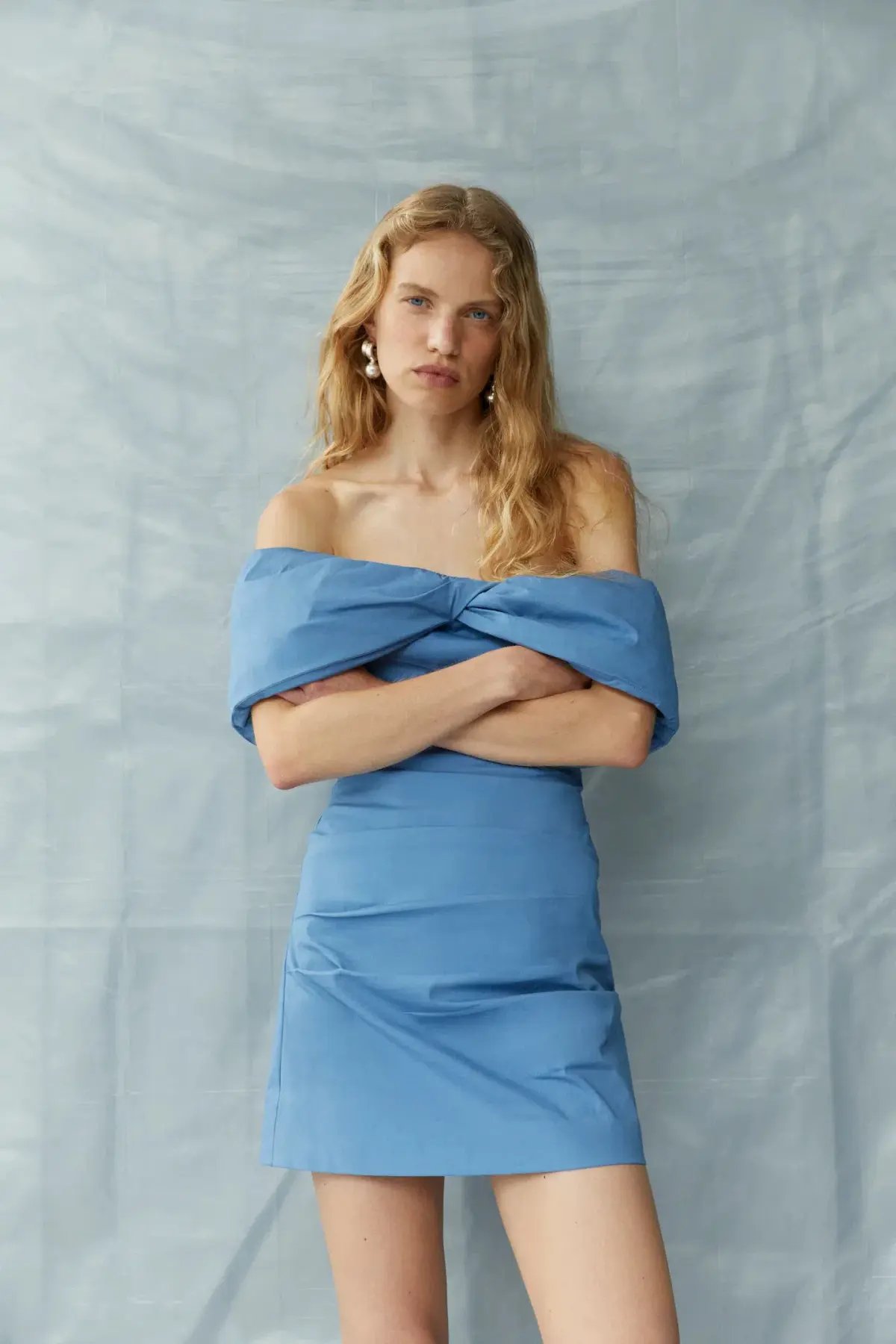 Sir the Label Jones Off Shoulder Mini Dress in Washed Blue Size 1 / AU 8 photo 2
