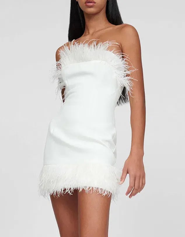 By Johnny Johnny Feather Mini Dress White Size 10 / M photo 4