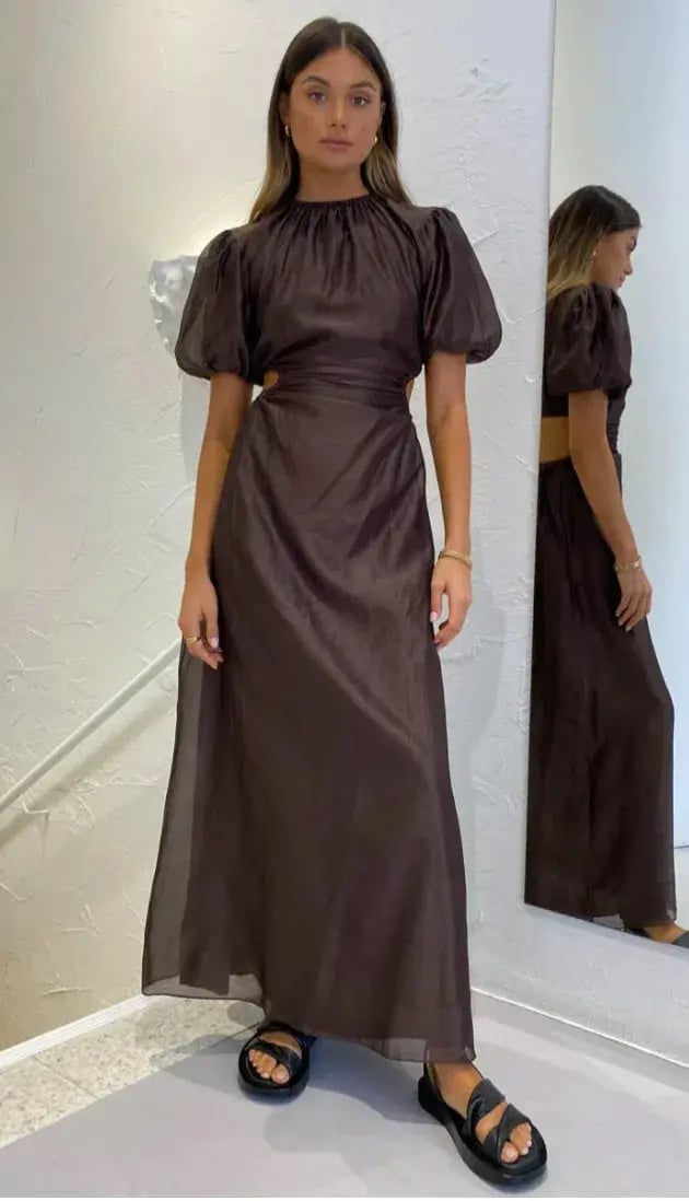 Sir the Label Anje Puff Sleeve Gown Brown Size 1 photo 4