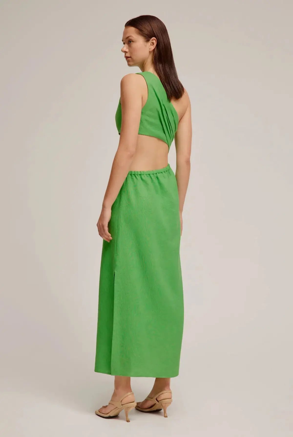 Venroy The Draped One Shoulder Cut Out Midi Dress in Vibrant Green Size M / AU 10 photo 3