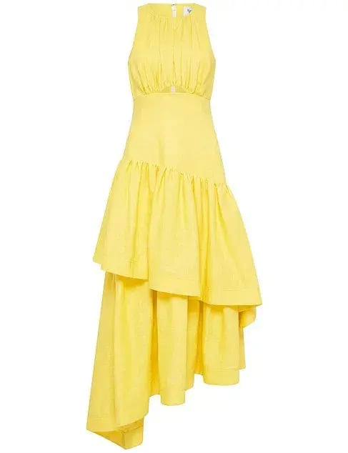 Aje Caliente Tiered  Cut Out Dress Daisy Yellow Size 8 photo 3