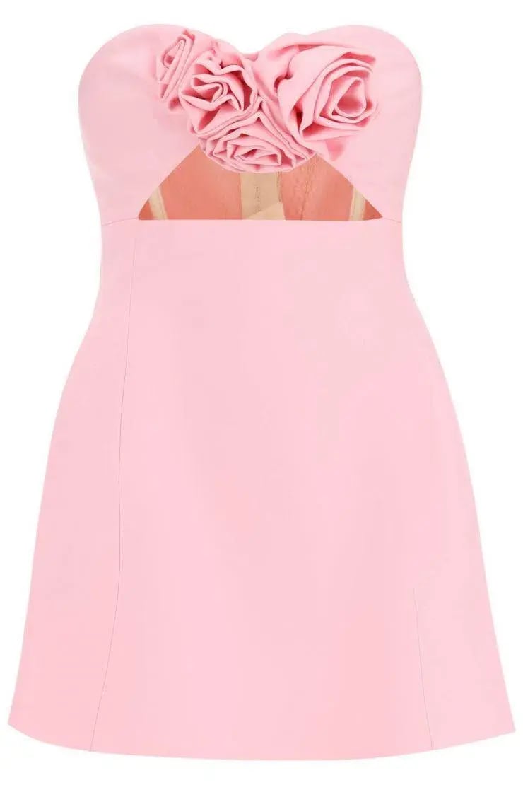Magda Butrym Pink Mini Dress Rose Appliqué Cutout Wool Pink Size 10 photo 4