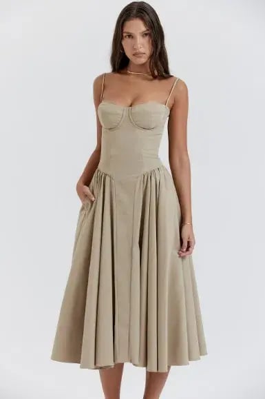 House of CB Samaria Corset Midi Dress Taupe Size 6 photo 2