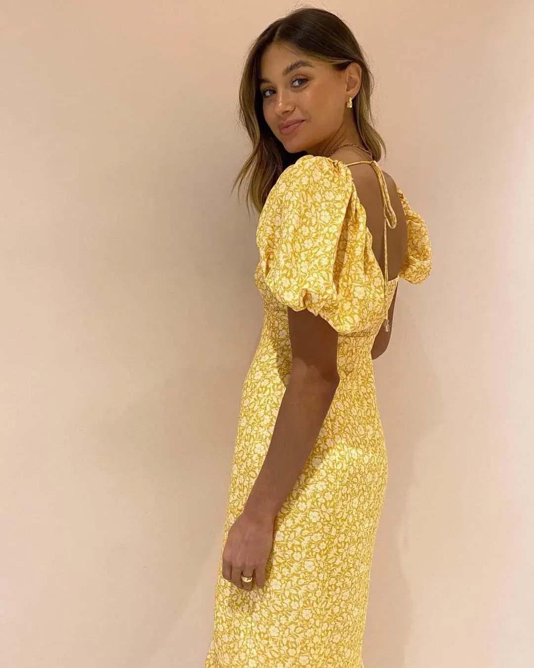 Significant Other Jacinta Midi Dress Champagne Pansy Size AU 10 photo 3