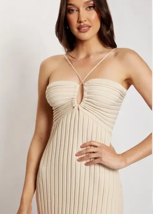 Meshki Lori Ruched Front Knit Midi Dress Champagne Size S photo 2