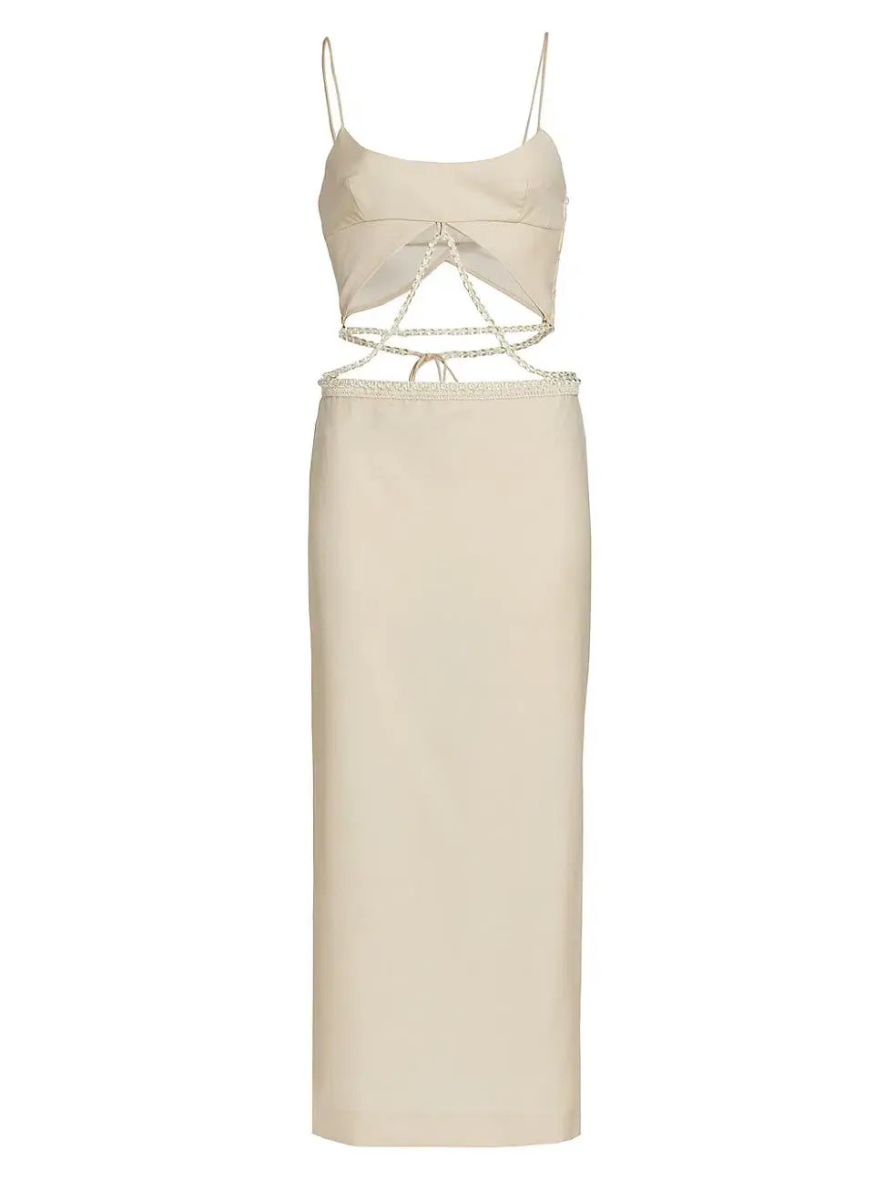 Christopher Esber Crochet Glass Pearl Tie Dress Beige Size 12 photo 3