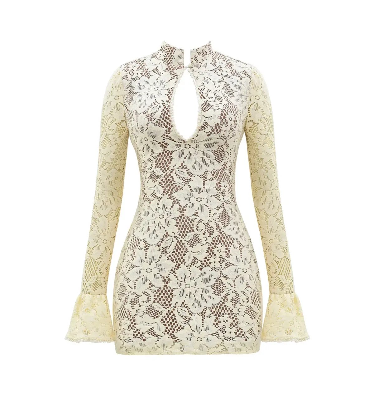 House of CB Brianna Keyhole Lace Longer Mini Dress in Buttermilk in Size S / AU 8 photo 4