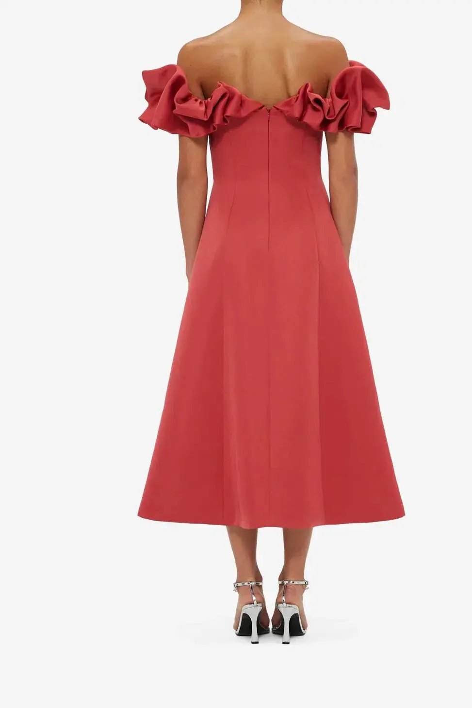 Leo Lin Annie Off Shoulder Frill Midi Dress Red Size 14 photo 2