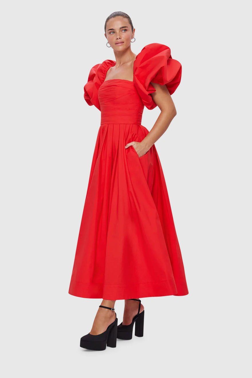 Leo Lin Matilda Puff Sleeve Midi Dress - Scarlet photo 3