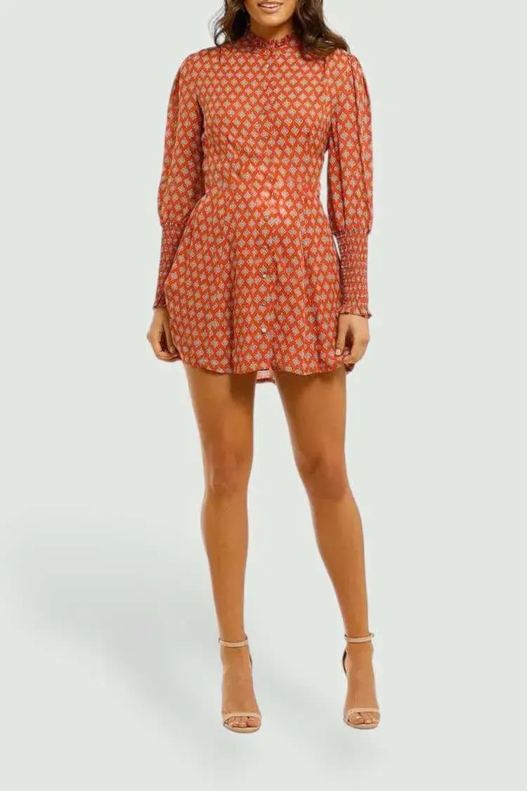 Nicholas  Agadir Dress Marrakech Medallion Saffron Orange Print Size 6 photo 2