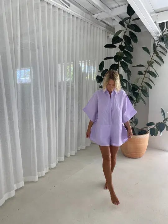 Coco Willow Rae Linen Playsuit in Lavender Size 8 photo 2
