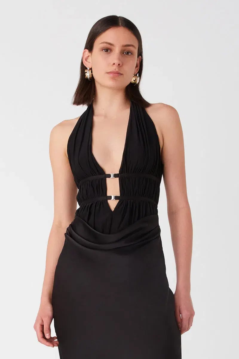 Misha Celine Mesh and Satin Gown Black Size 12 photo 2