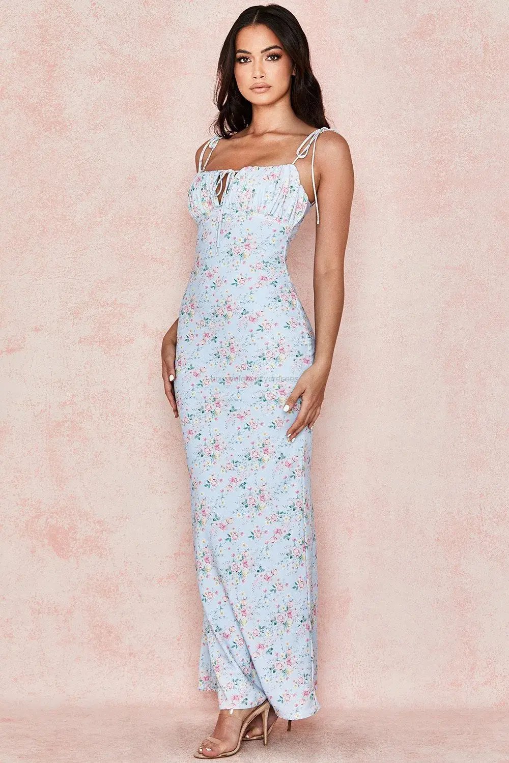 House of CB  Raphael Maxi Dress Pale Blue Floral Summer Size 10 photo 2