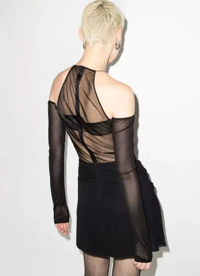 Nensi Dojaka Halterneck Sei-Sheer Ini Dress Black Size 8 photo 5